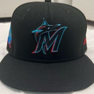 Miami Marlins Black Authentic Collection 59FIFTY Fitted Baseball Hat OfficiaL
